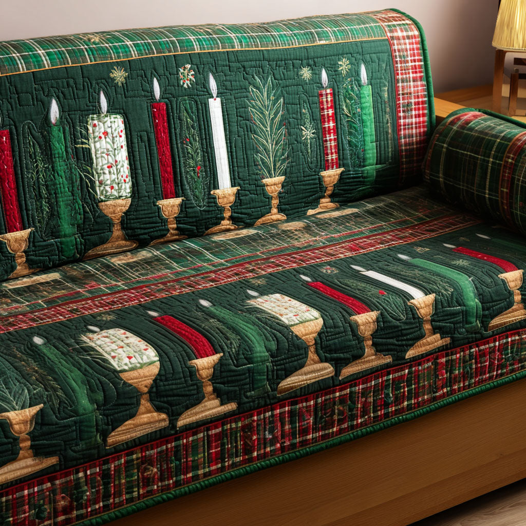 Evergreen Glow Quilted Sofa Cover Living Room Winter Decor Gifts For Grandma