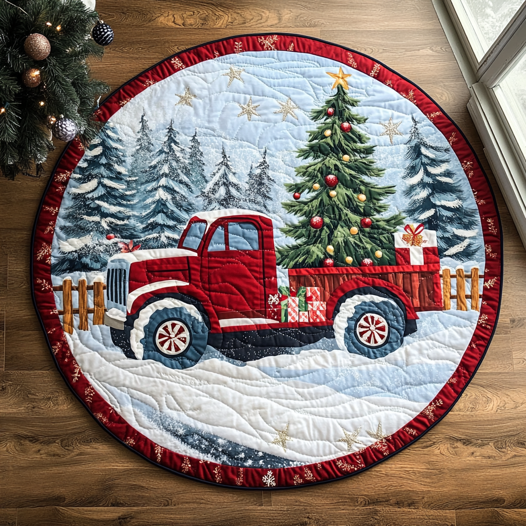 Evergreen Joy Quilted Round Mat Christmas Entry Way Decor Secret Santa Gift Ideas