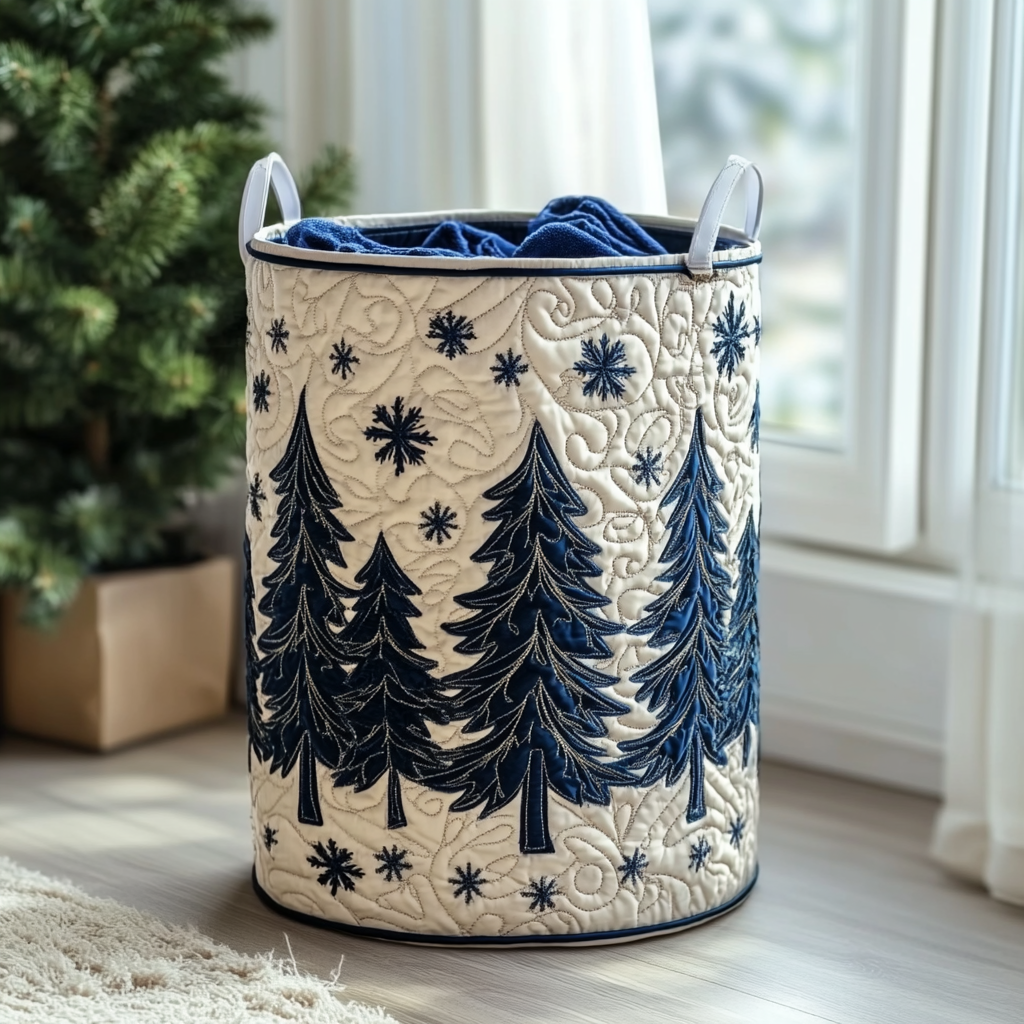 Evergreen Magic Quilted Laundry Basket Elegant Quilted Laundry Tote Gift for Daily Organization