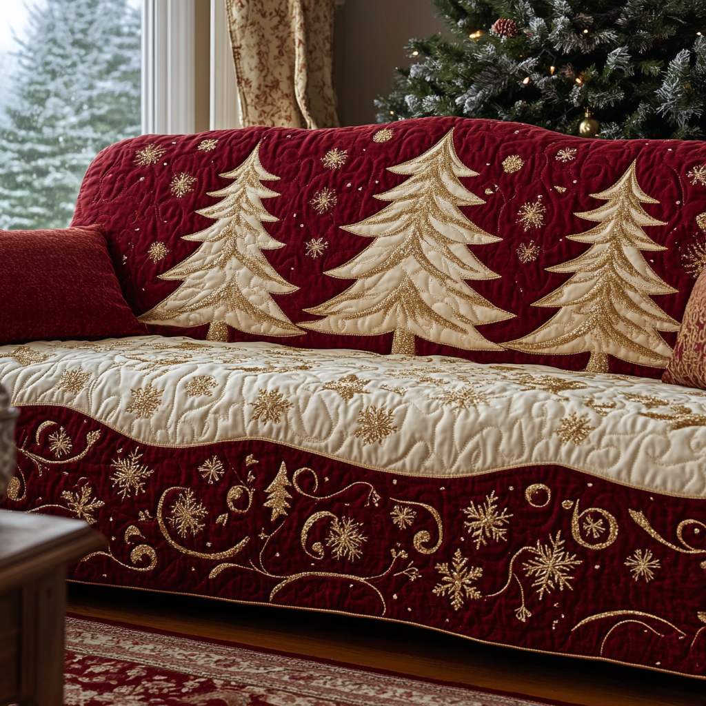 Evergreen Magic Quilted Sofa Cover Christmas Sofa Cover Good Gifts For Mom