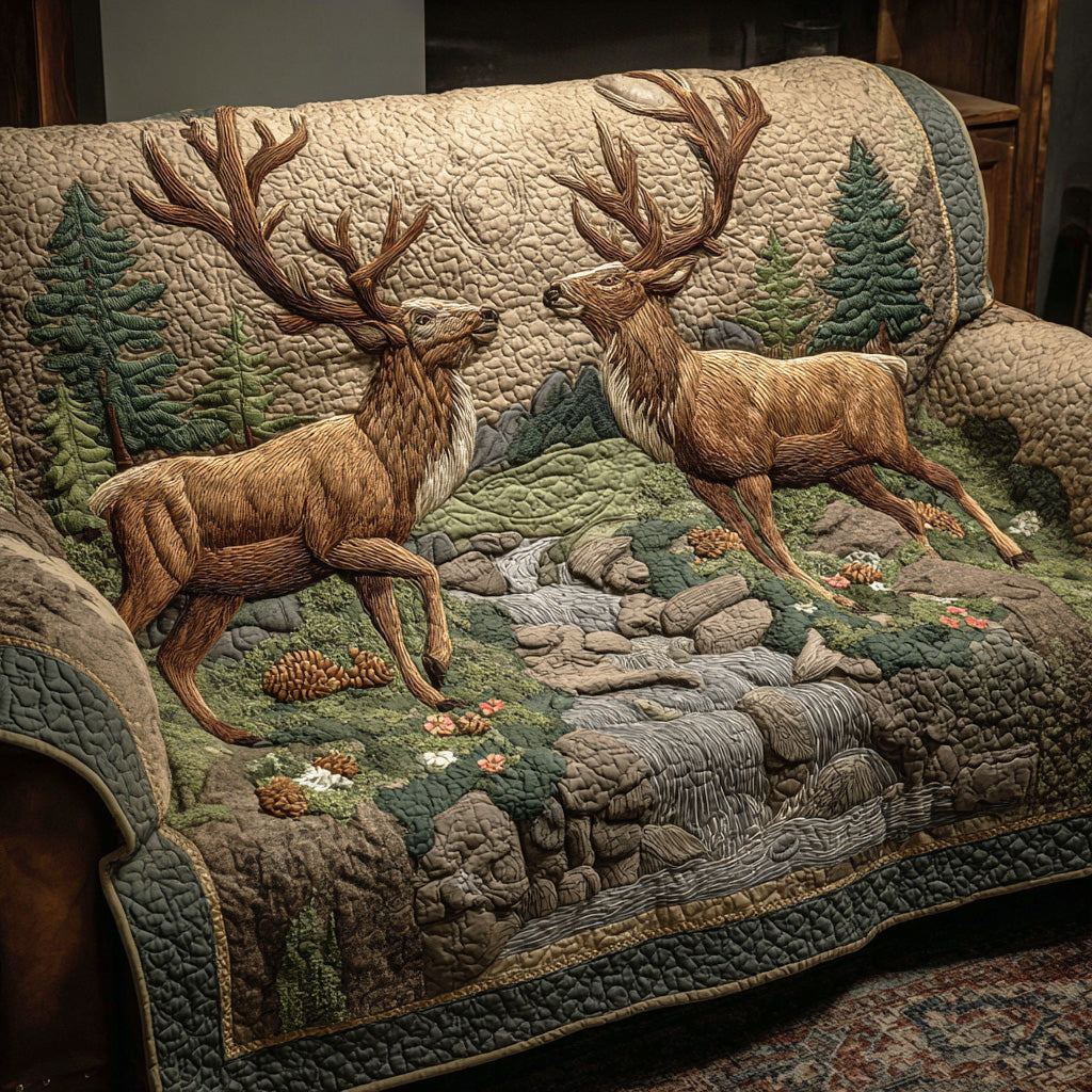 Evergreen Stag Quilted Sofa Cover Couch Slipcovers Gifts For Deer Lovers