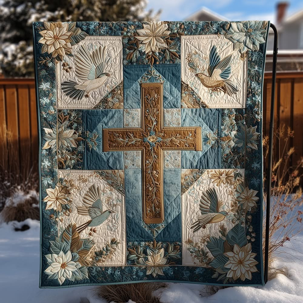 Faith Cross Quilted Blanket Religious Christmas Gifts For Christian Family