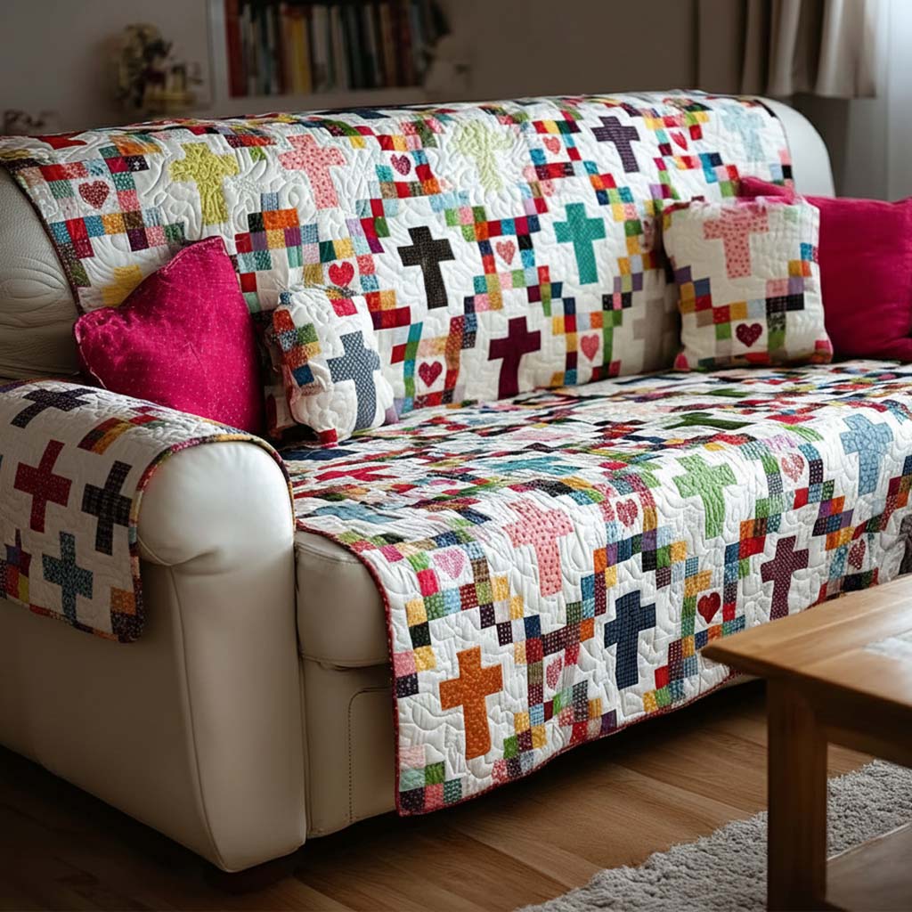 Faithful Cross Glow Quilted Sofa Cover Nice Sofa Covers Unique Christian Gifts