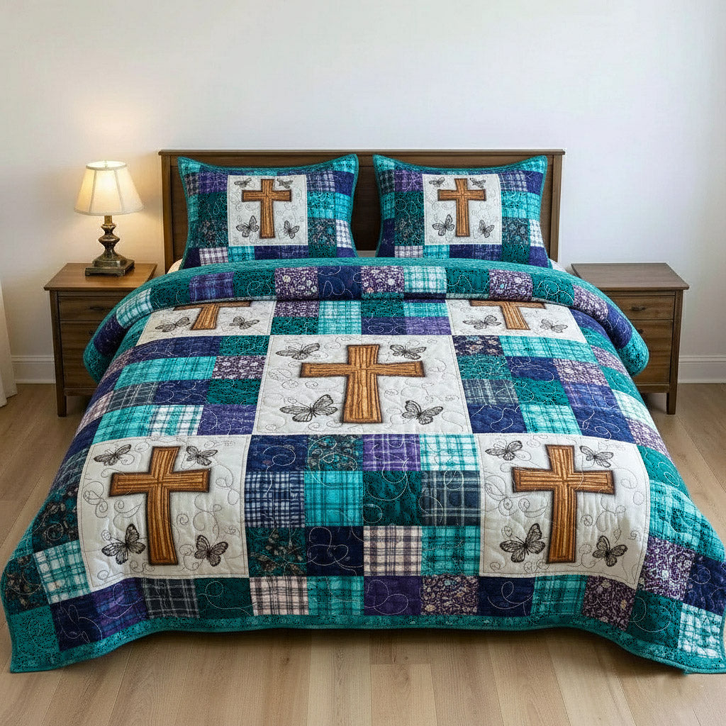 Faithful Sunrise Quilted Bedding Set Christian Faith Bedroom Decor Gift For Christians