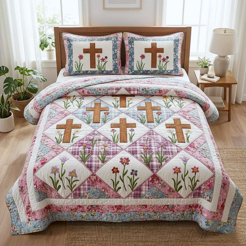 Faithful Sunrise Quilted Bedding Set Spiritual Sunrise Bedroom Decor Gift For Christians