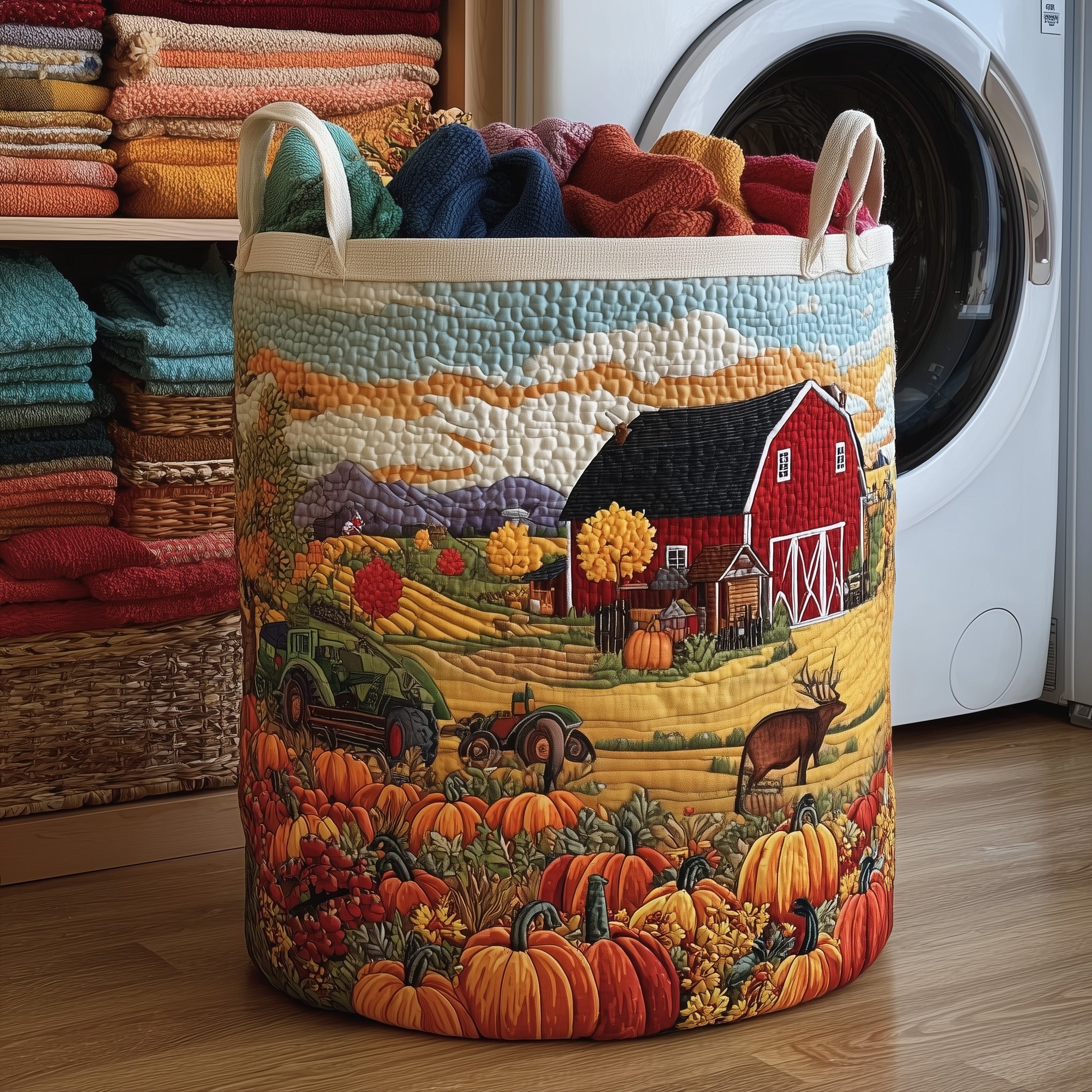 Fall Farm Quilted Laundry Basket Foldable Fabric Clothes Best Present For Mom