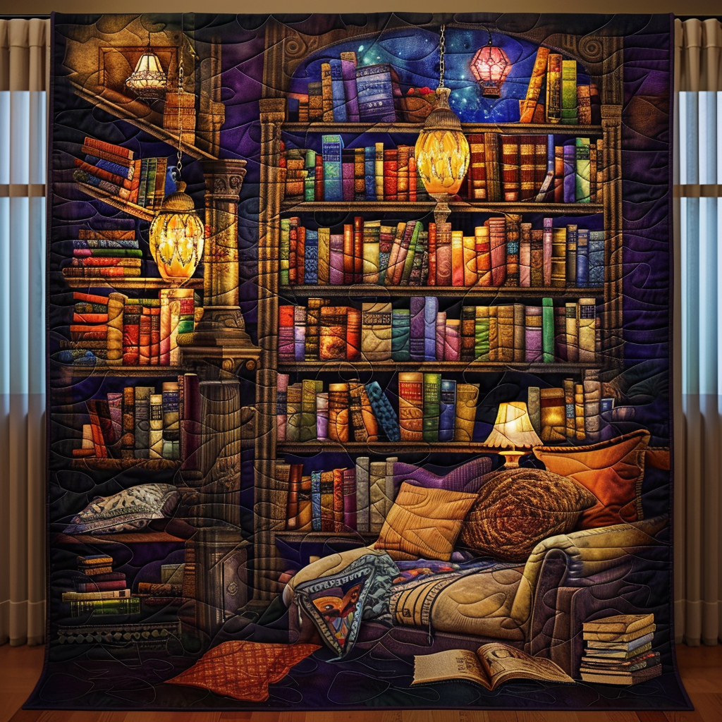 Fantasy Library Quilted Blanket King Comforter Sets Gift Ideas For Book Lovers