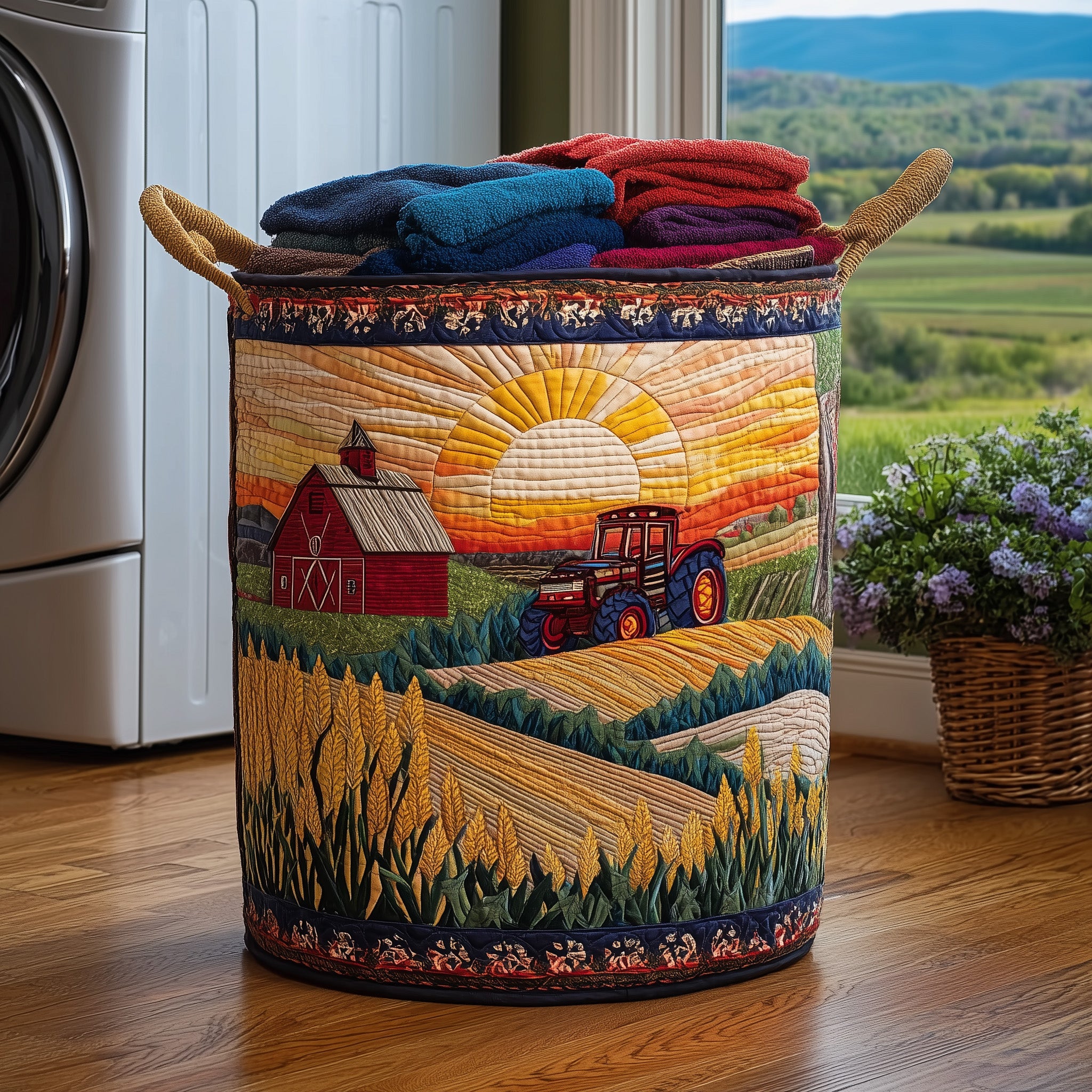 Farm Heaven Quilted Laundry Basket Foldable Fabric Clothes Bin Gift For Mom