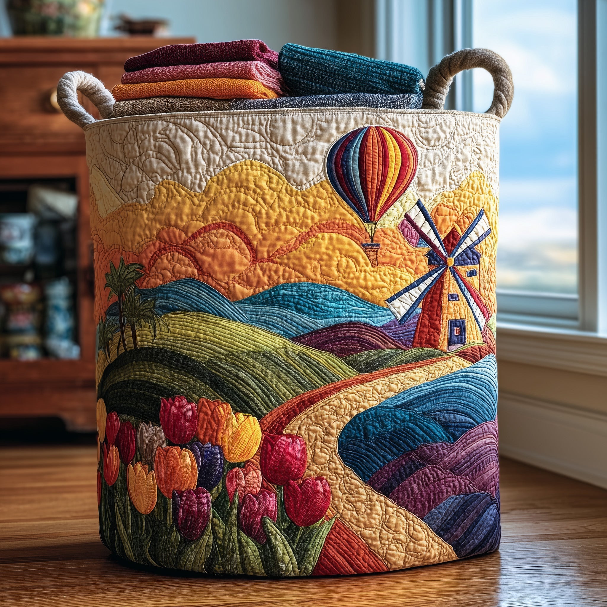 Farm Heaven Quilted Laundry Basket Foldable Fabric Clothes Gift For Friends