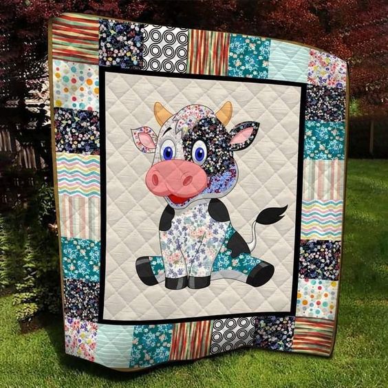 Farm Life Cow Quilted Blanket Bedspreads Mothers Birthday Present