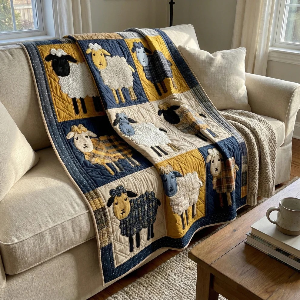 Farm Sheep Patchwork Quilted Blanket Cozy Animal Decor Apparel Best Gift For Sheep Lover