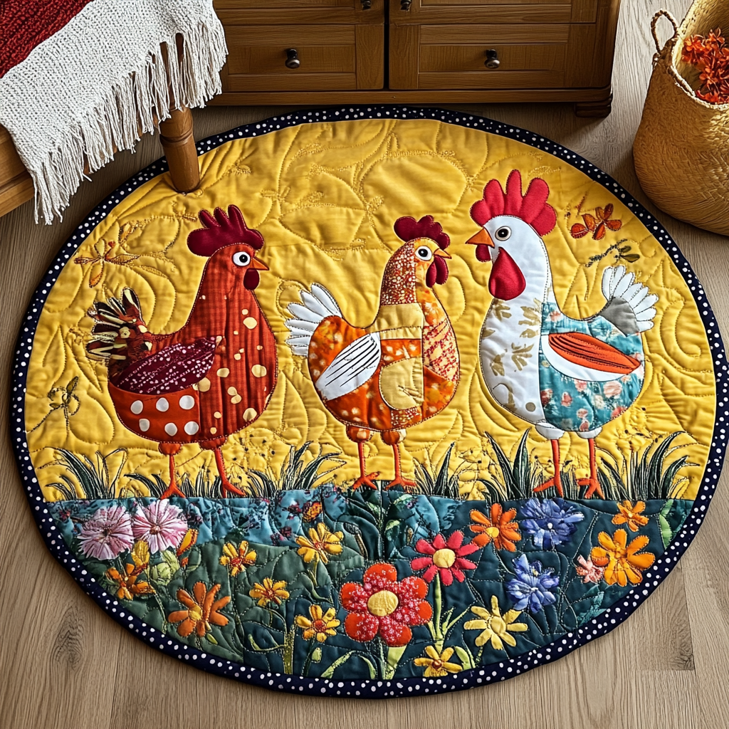 Farmhouse Fowl Quilted Round Mat Entrance Way Ideas Gifts For Chicken Lovers