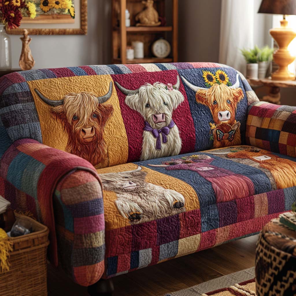 Farmhouse Harmony Quilted Sofa Cover Sofa Chair Covers Gifts For Highland Cow Lovers