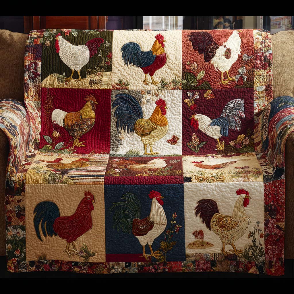 Farmhouse Rooster Blocks Quilted Sofa Cover Best Couch Covers Gifts For People Who Raise Chickens