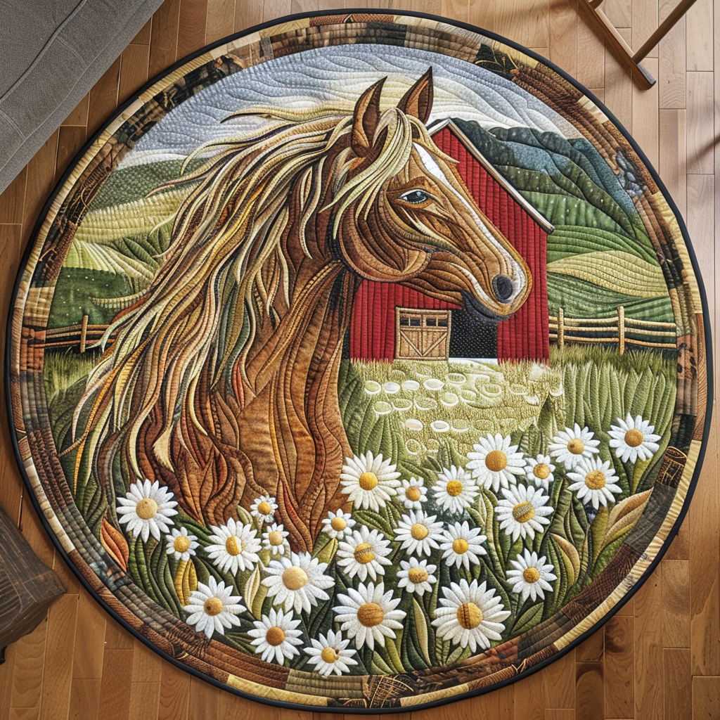 Farmyard Horse Quilted Round Mat Front Door Decor Gift Ideas For Horse Lovers