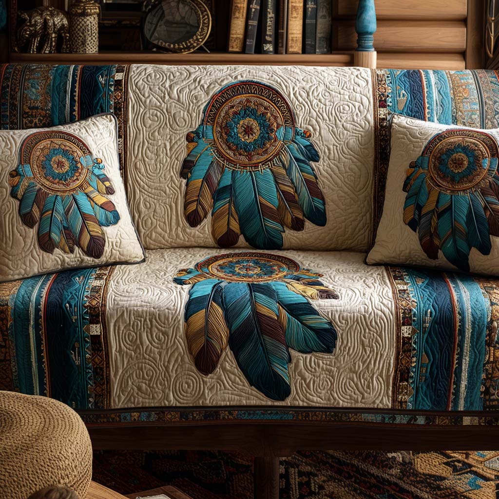 Feather Crest Quilted Sofa Cover Holiday Living Decorations Native American Christmas Gift Ideas
