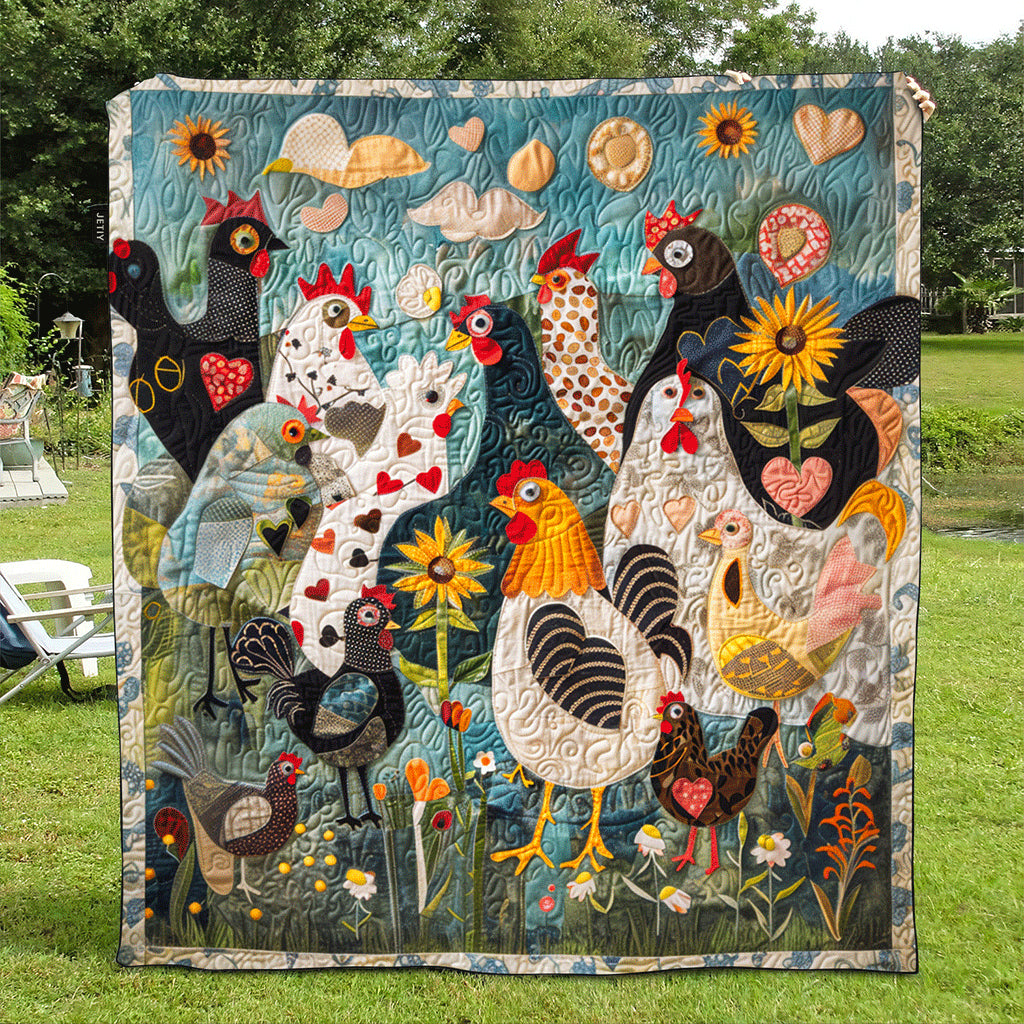 Feathered Garden Quilted Blanket Nice Bedding Sets Gifts For Chicken Lovers