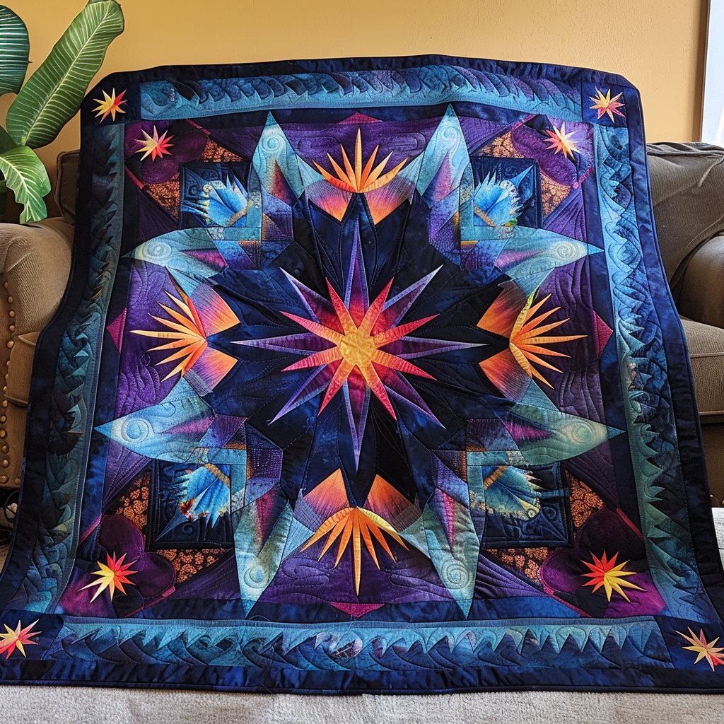 Feathered Night Sky Quilted Blanket Aesthetic Room Decor Native American Gifts For Her