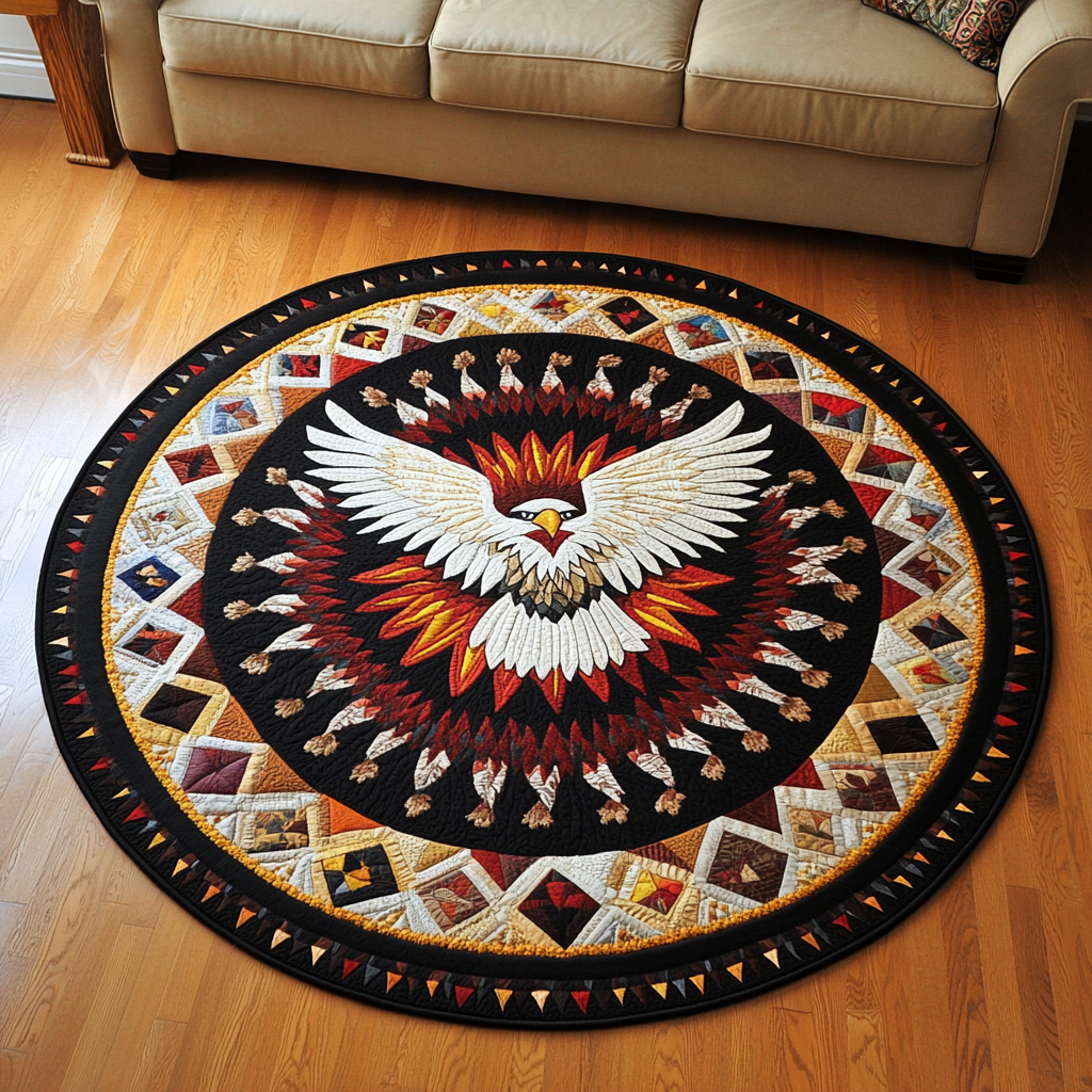 Feathers of Wisdom Quilted Round Mat Front Door Decor Best Gifts For Farmers
