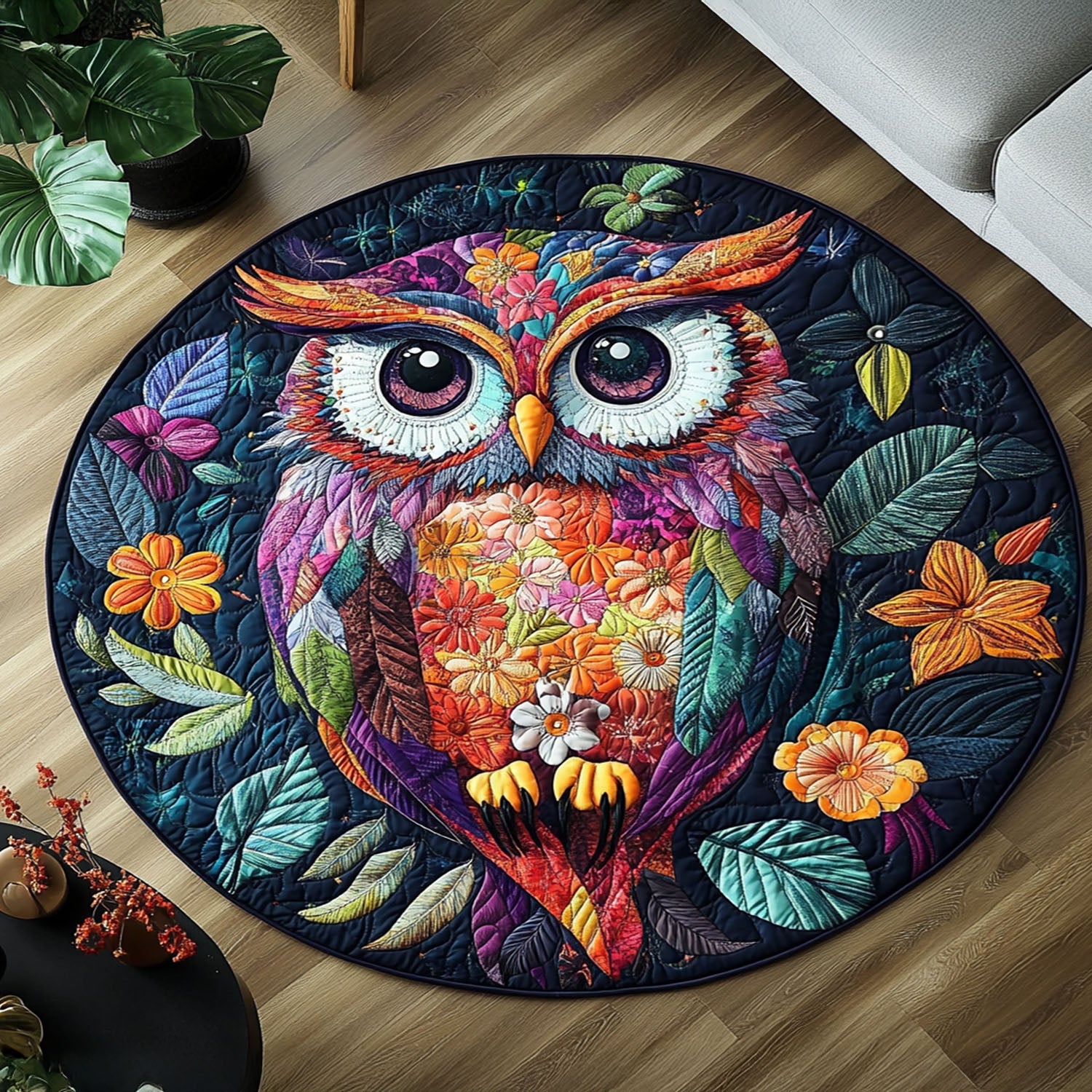 Feathers of Wisdom Quilted Round Mat Front Door Entryway Ideas Unique Gifts For Farmers