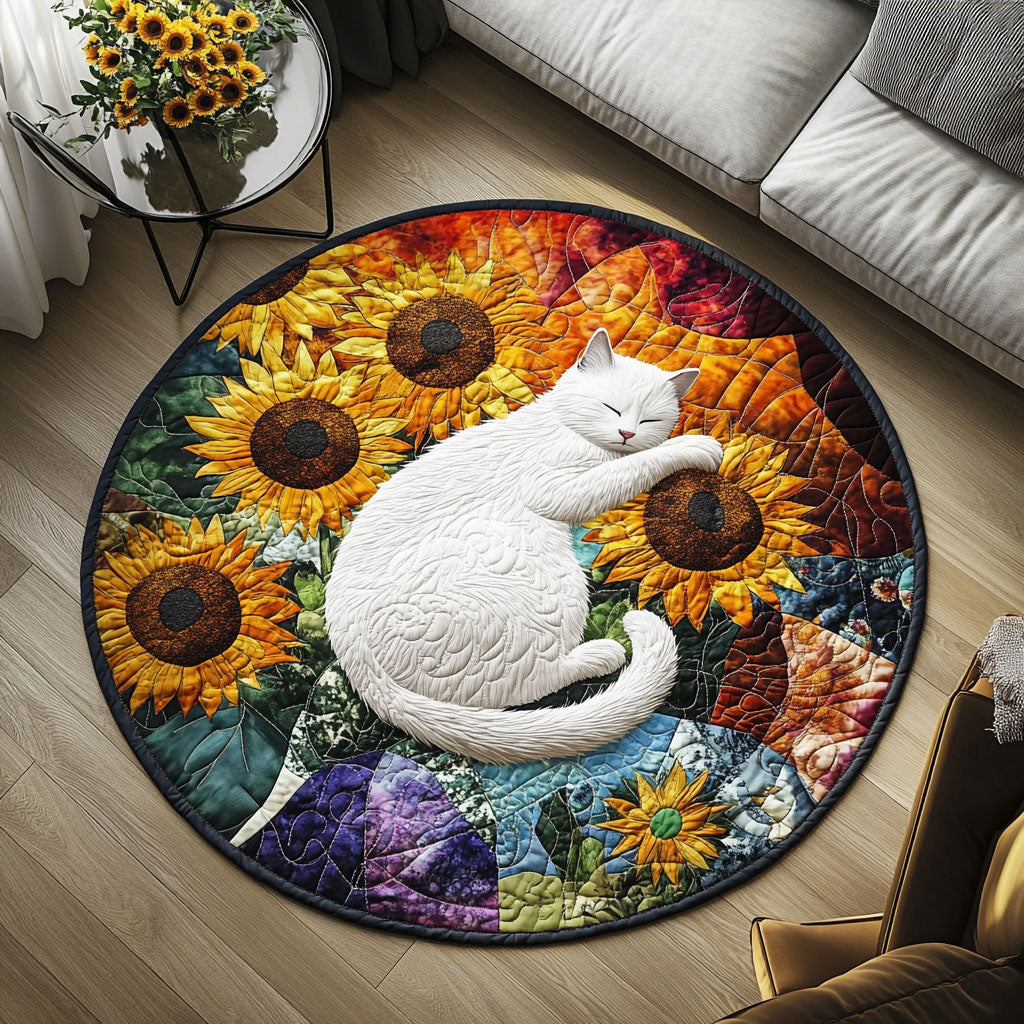 Feline Foliage Quilted Round Mat Outdoor Entryway Decor Cat Mom Christmas Gifts