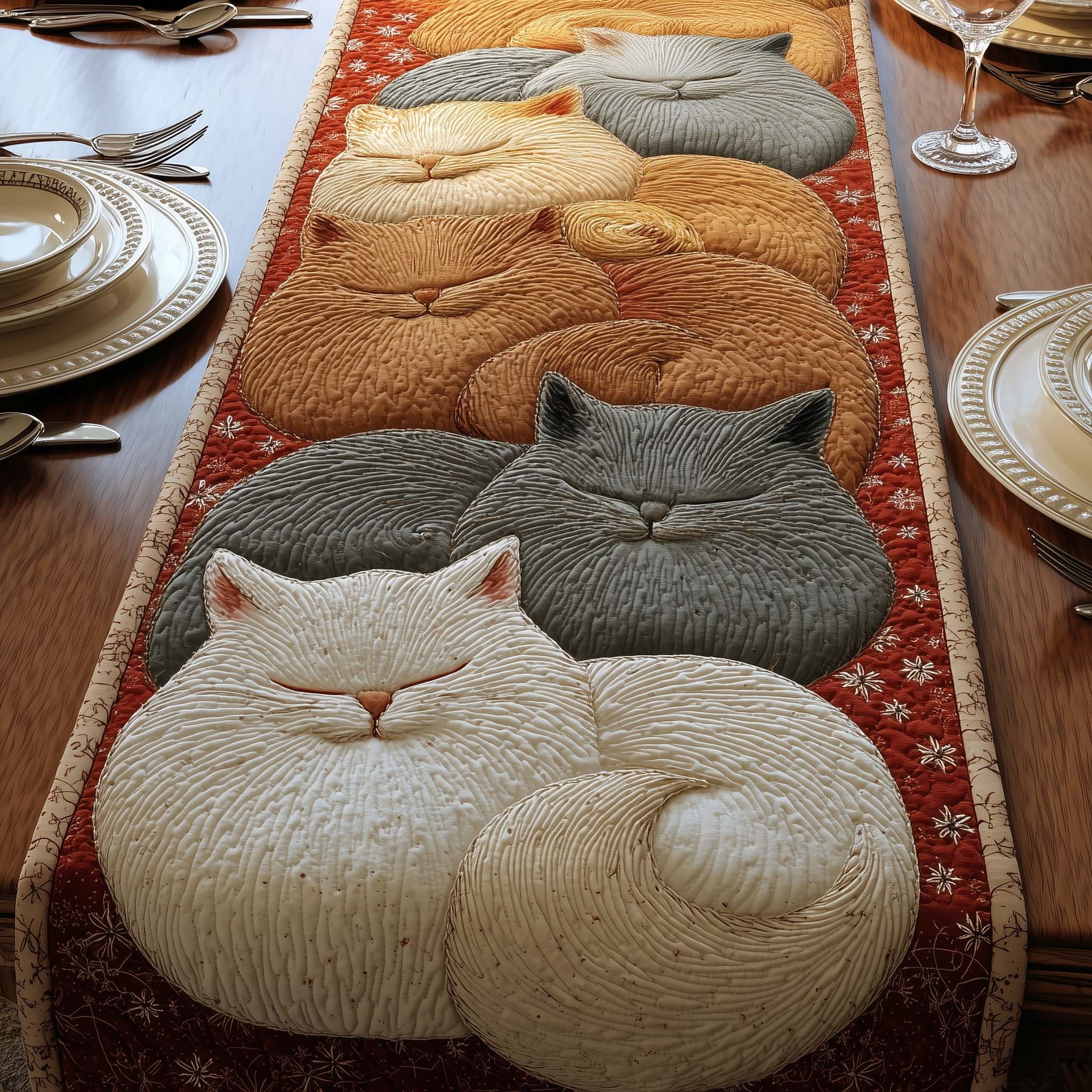 Feline Grace Quilted Table Runner Rustic Kitchen Dining Decor Gift For Cozy Family Home