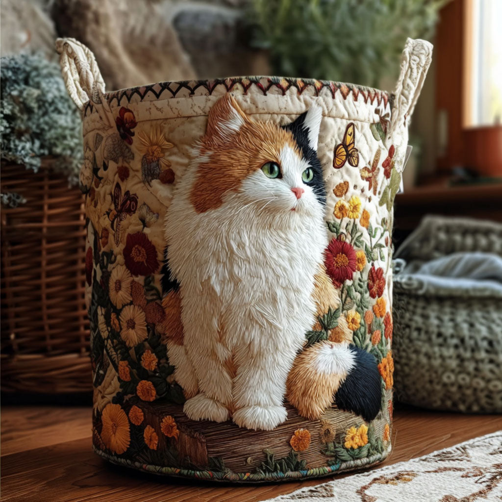 Feline In Flowers Quilted Laundry Basket Beautiful Quilted Laundry Organizer Gift for Couples