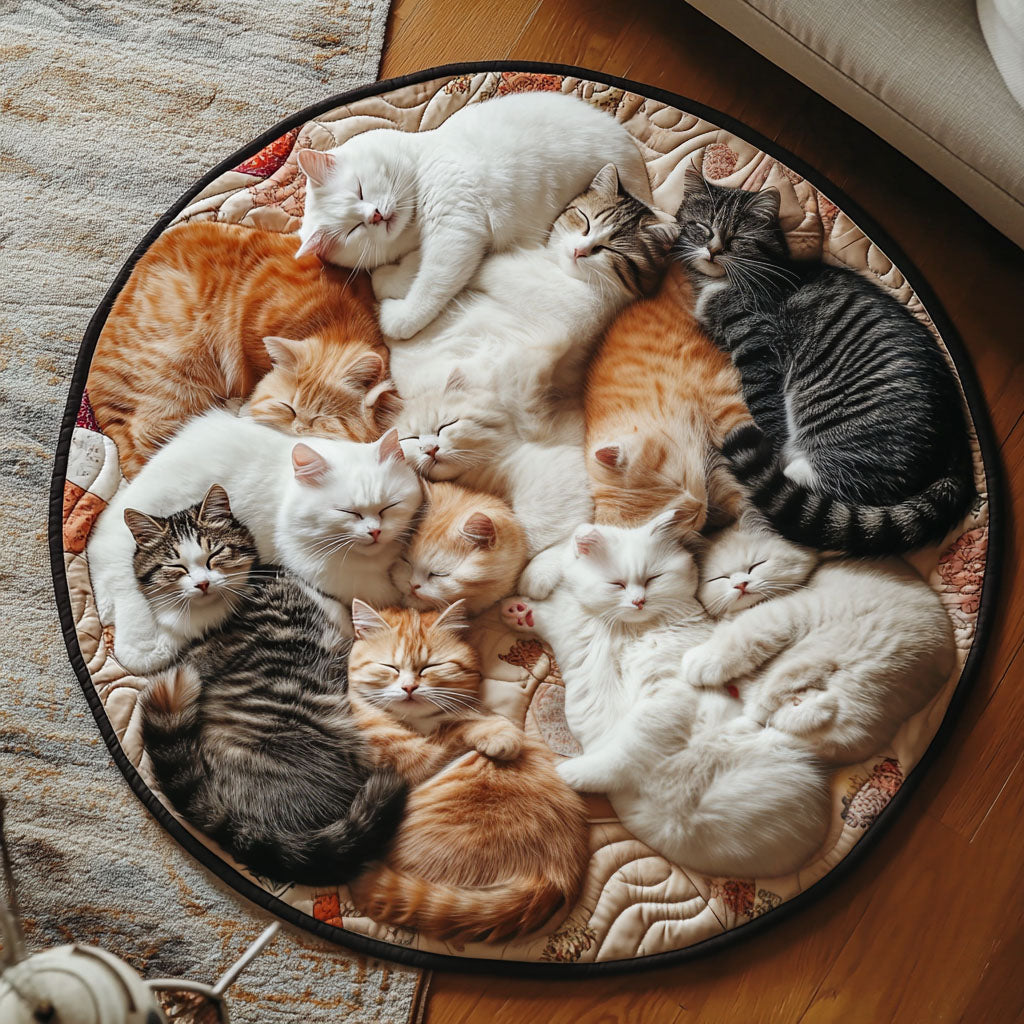 Feline Whimsy Circle Quilted Round Mat Christmas Decor For Entryway Best Christmas Gifts For Cat Lovers