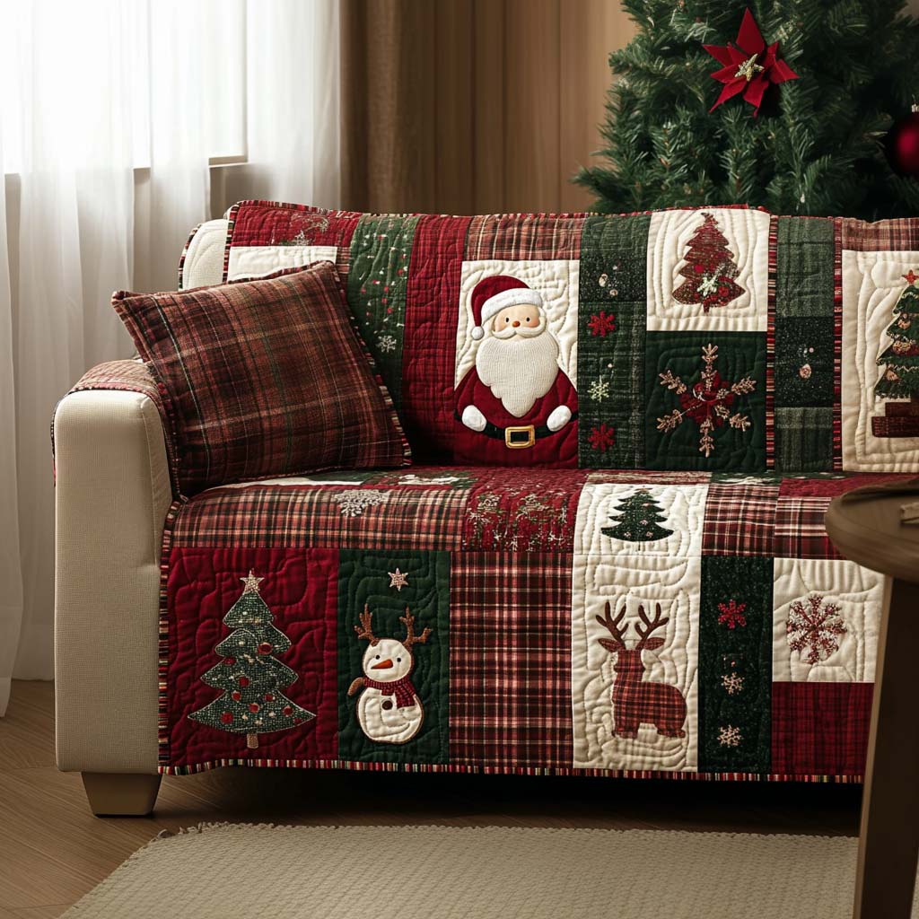Festive Cheer Quilted Sofa Cover Living Room Winter Decor Good Gifts For Mom