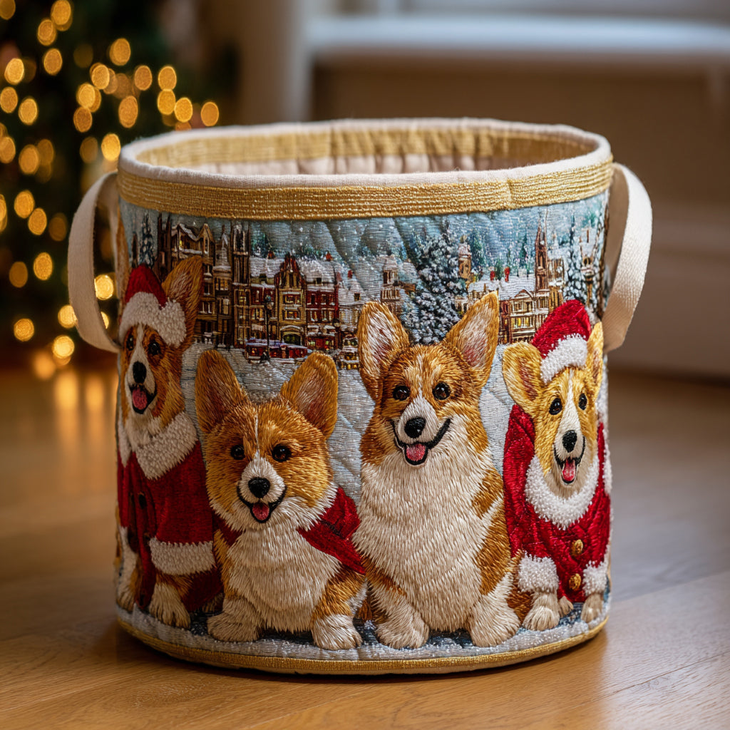 Festive Corgi Parade Quilted Laundry Basket Home Comfort Gift Idea Featuring a Quilted Laundry Basket