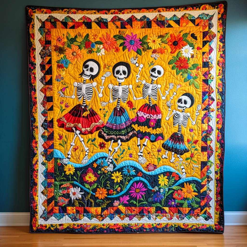 Festive Dia De Los Muertos Quilted Blanket Best Bedding Sets Day Of The Dead Presents