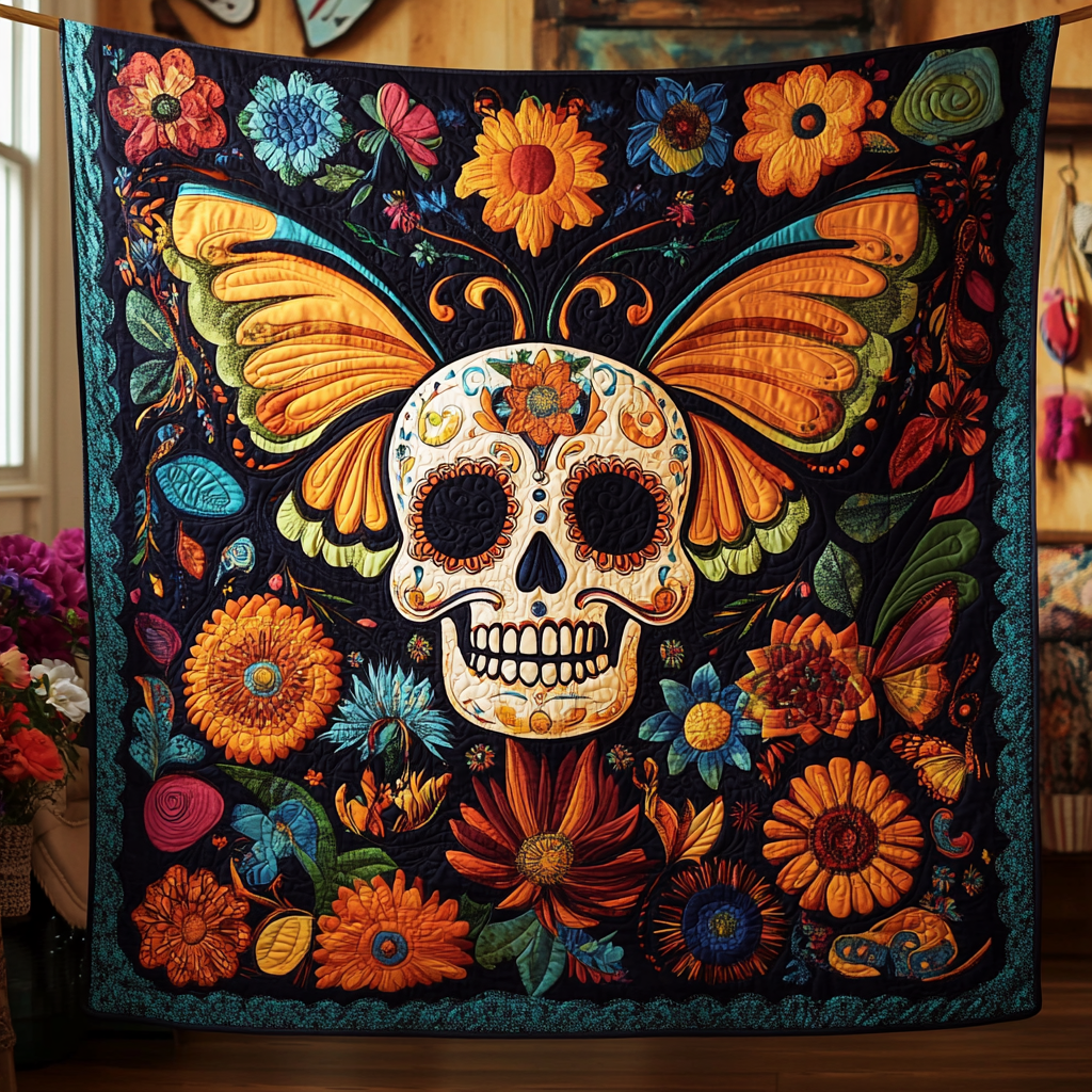 Festive Floral Sugar Skull Quilted Blanket Good Bed Sheet Sets DiÂ­a De Los Muertos Gifts For Her
