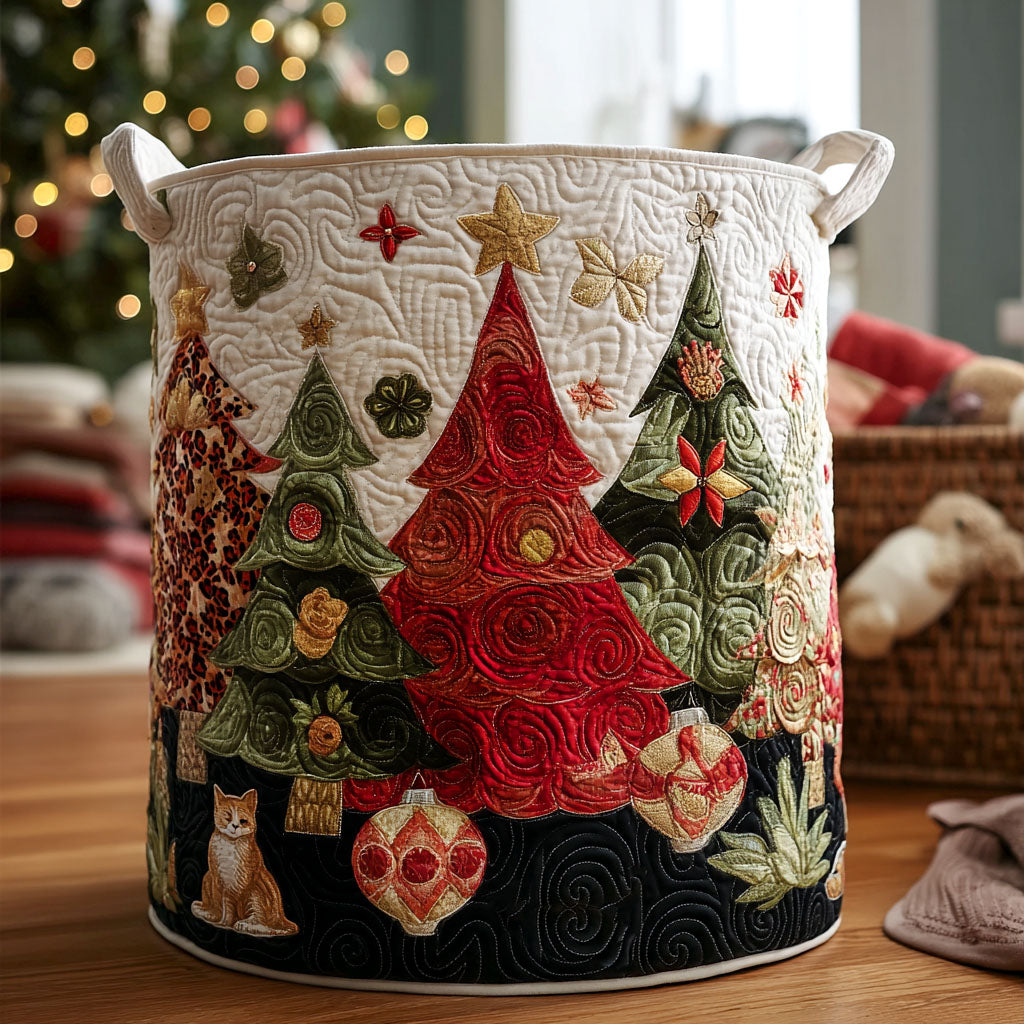 Festive Forest Quilted Laundry Basket Elegant Quilted Laundry Tote Gift for Daily Organization