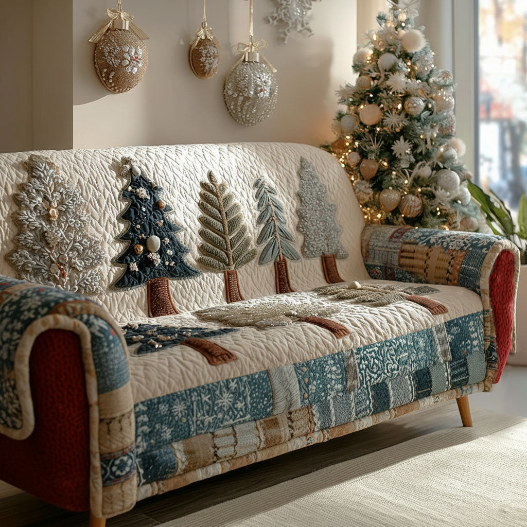 Festive Forest Walk Quilted Sofa Cover Christmas Family Room Decor Christmas Giving Ideas For Families
