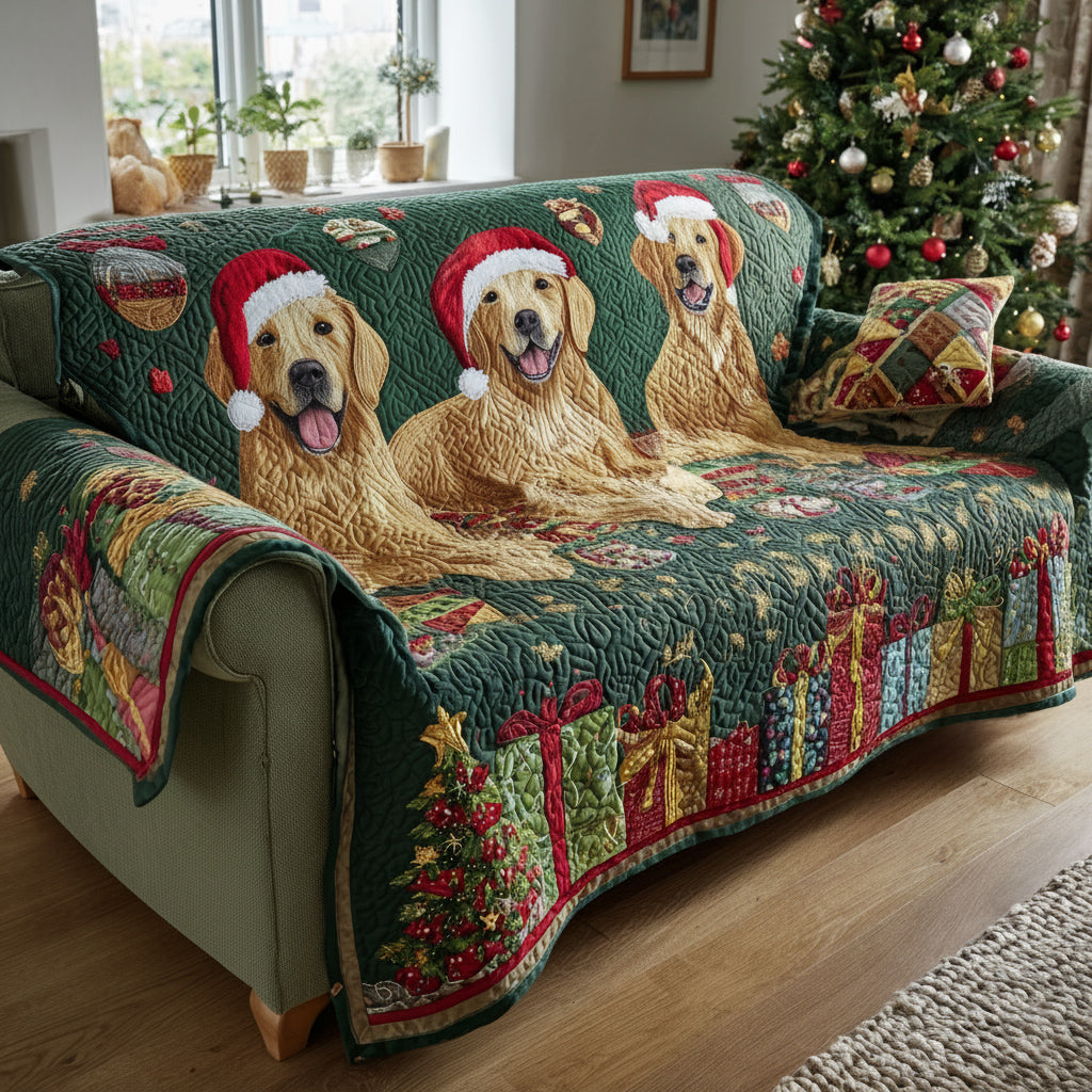 Festive Golden Retriever Quilted Sofa Cover Couch Covers Gifts For Golden Retriever Owners