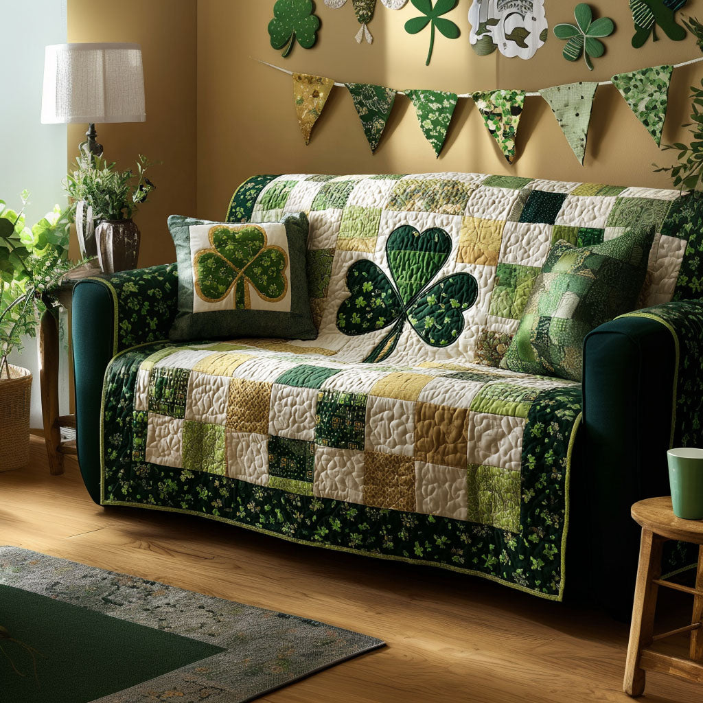 Festive Green Quilted Sofa Cover Couch Covers St Patrick's Day Gifts For Employees