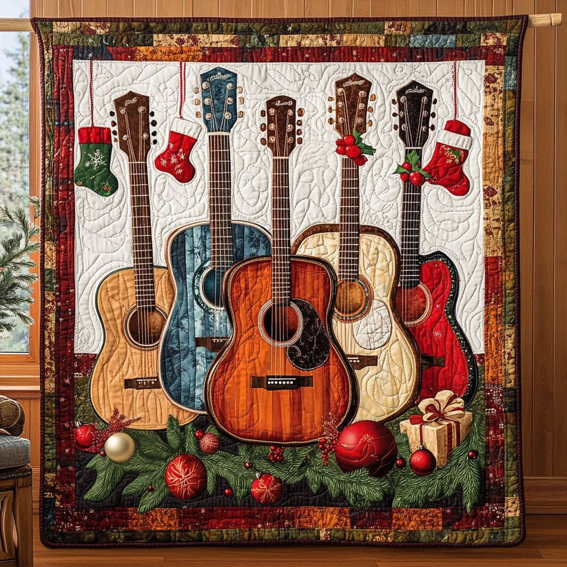 Festive Guitar Melody Quilt Blanket Christmas Themed Secret Santa Gifts For Guitarists