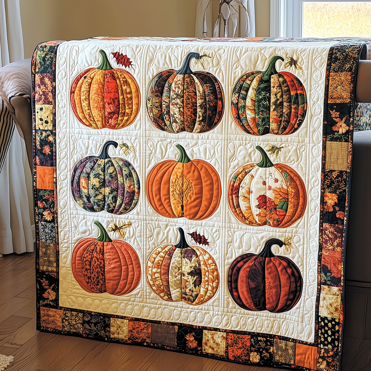 Festive Pumpkin Quilted Blanket Boho Bedroom Furniture Halloween Gifts For Girlfriend