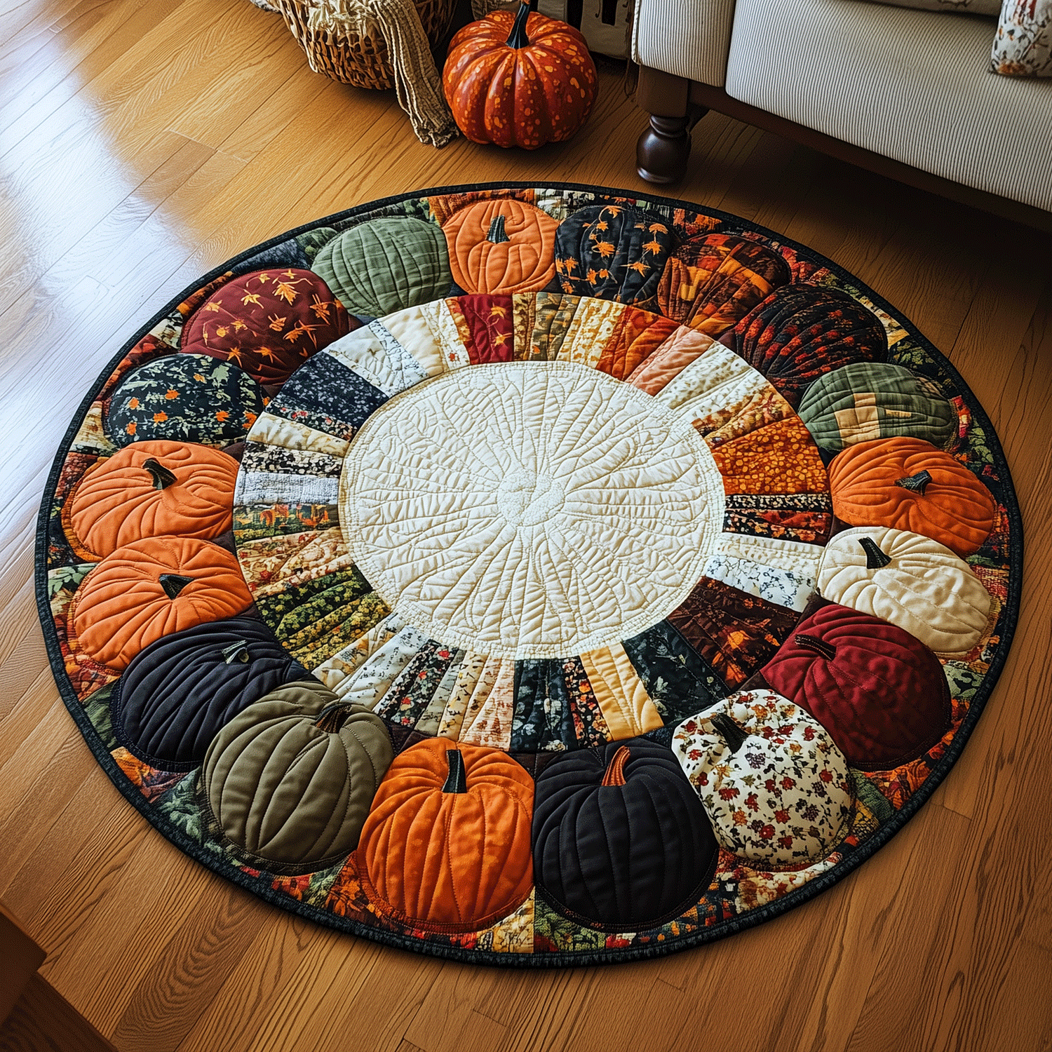 Festive Pumpkin Quilted Round Mat Unique Front Door Decor Halloween Gifts For Adults