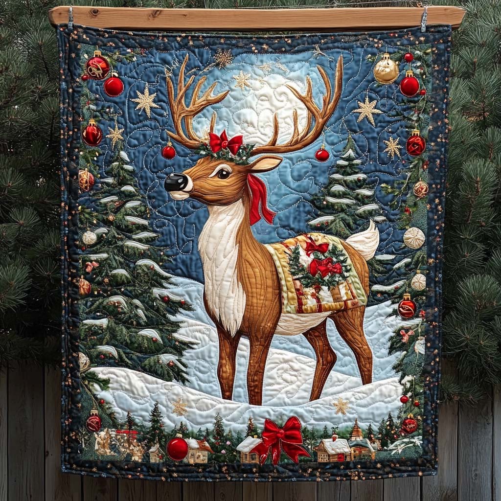 Festive Reindeer Elegance Quilted Blanket Bedroom Holiday Decorating Ideas Christmas Gift Ideas For Her