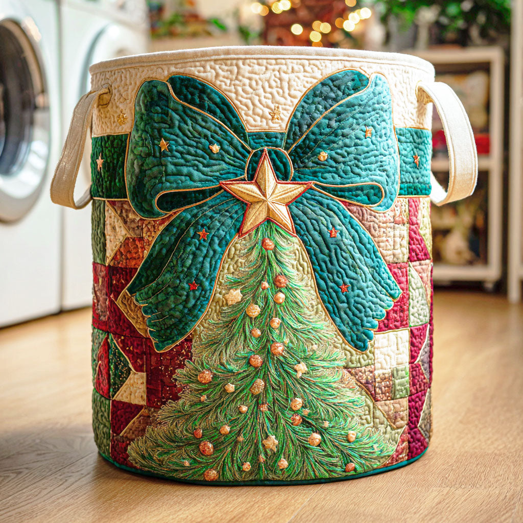 Festive Ribbon Glow Quilted Laundry Basket Soft and Durable Quilted Storage Basket for Laundry Room