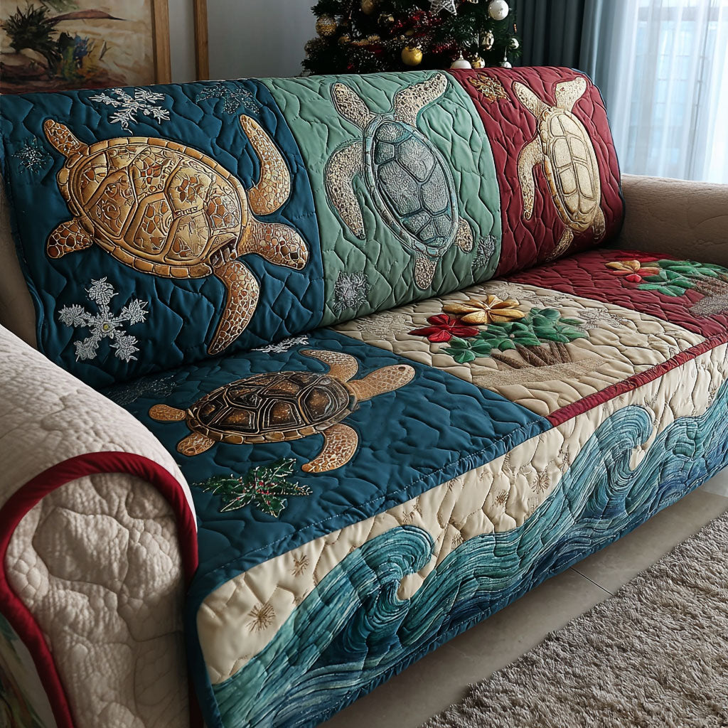 Festive Sea Turtle Quilted Sofa Cover Christmas Living Decor Unique Sea Turtle Gifts