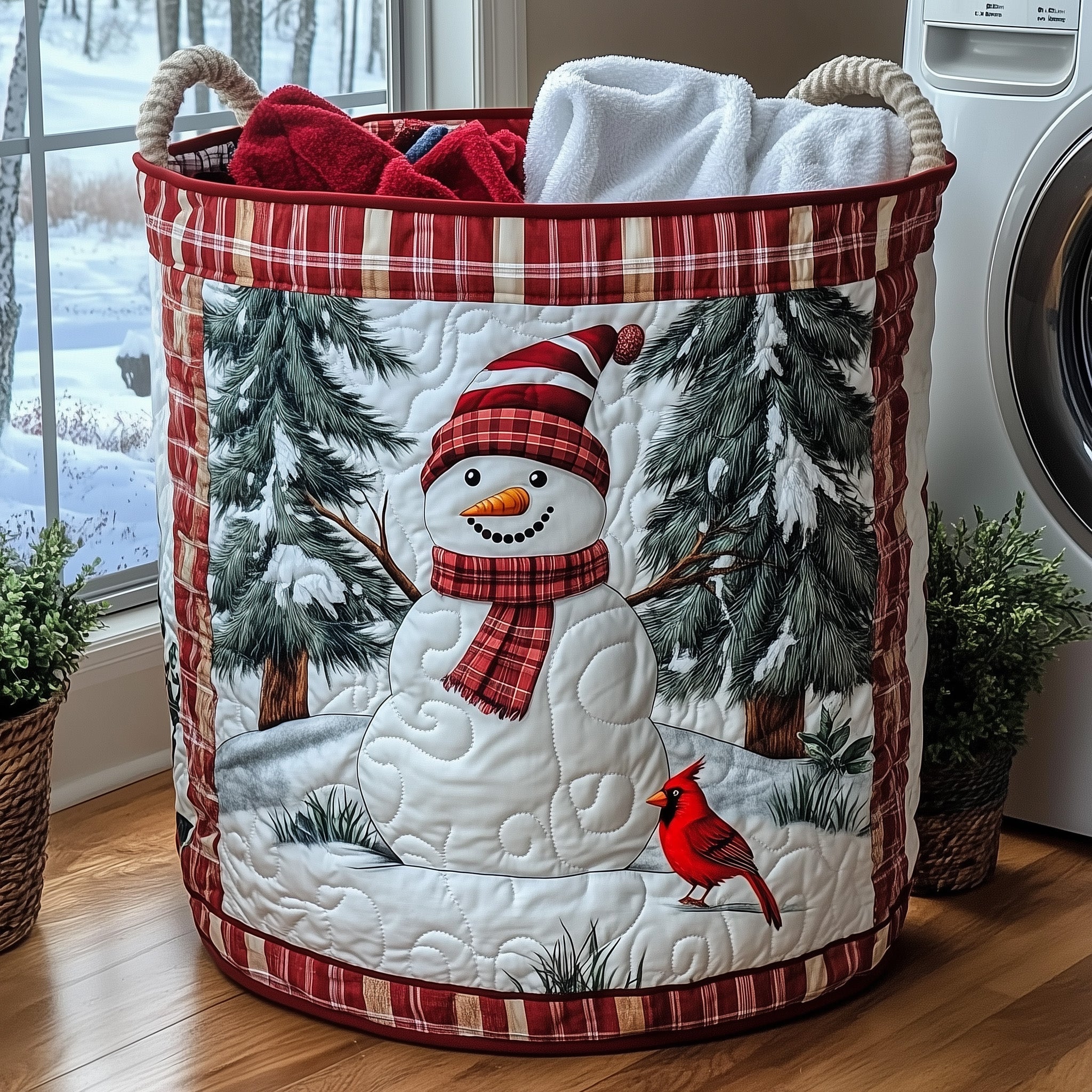 Festive Snowman Quilted Laundry Basket Adorable Present For Christmas Lovers