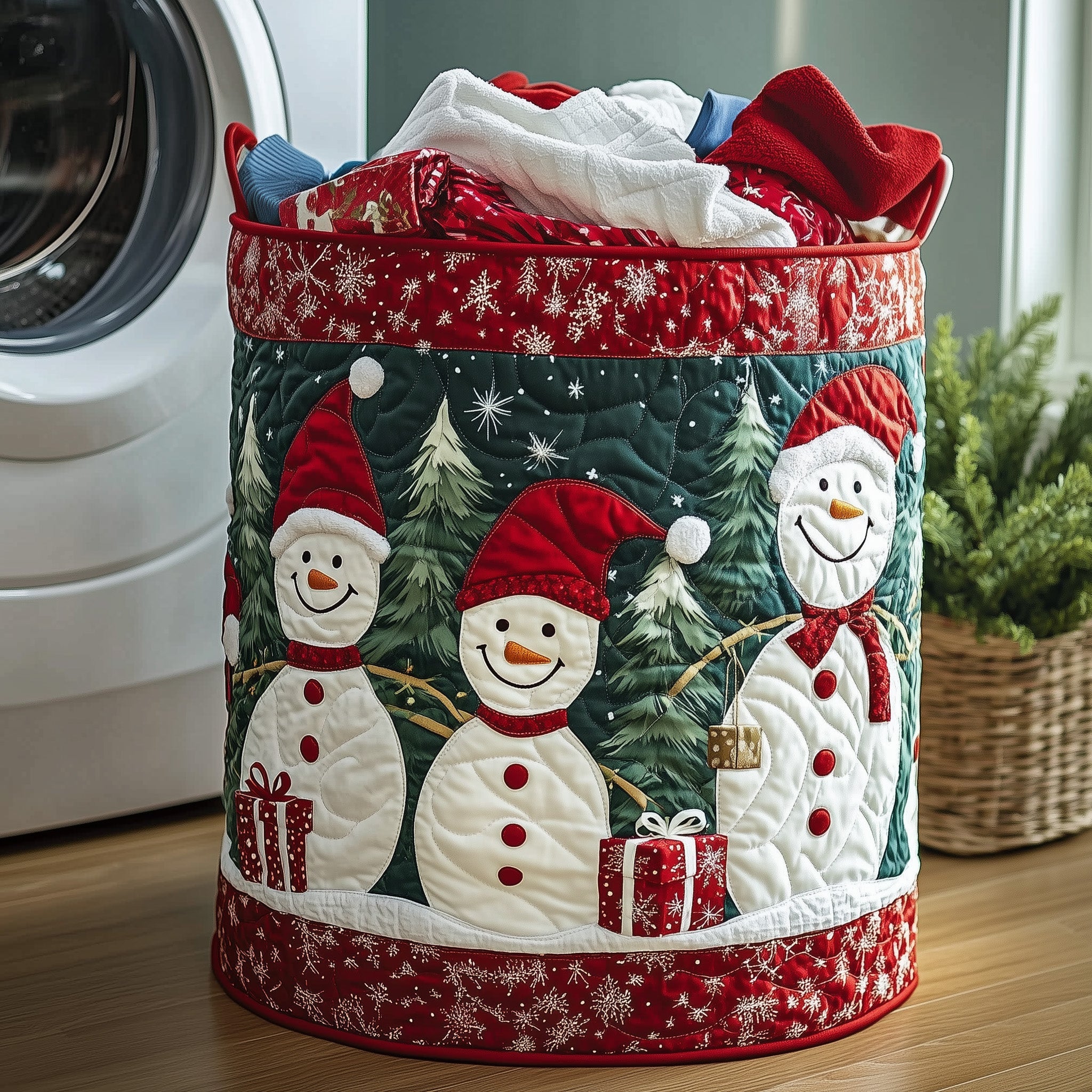 Festive Snowman Quilted Laundry Basket Christmas Gift For Snowman Lovers