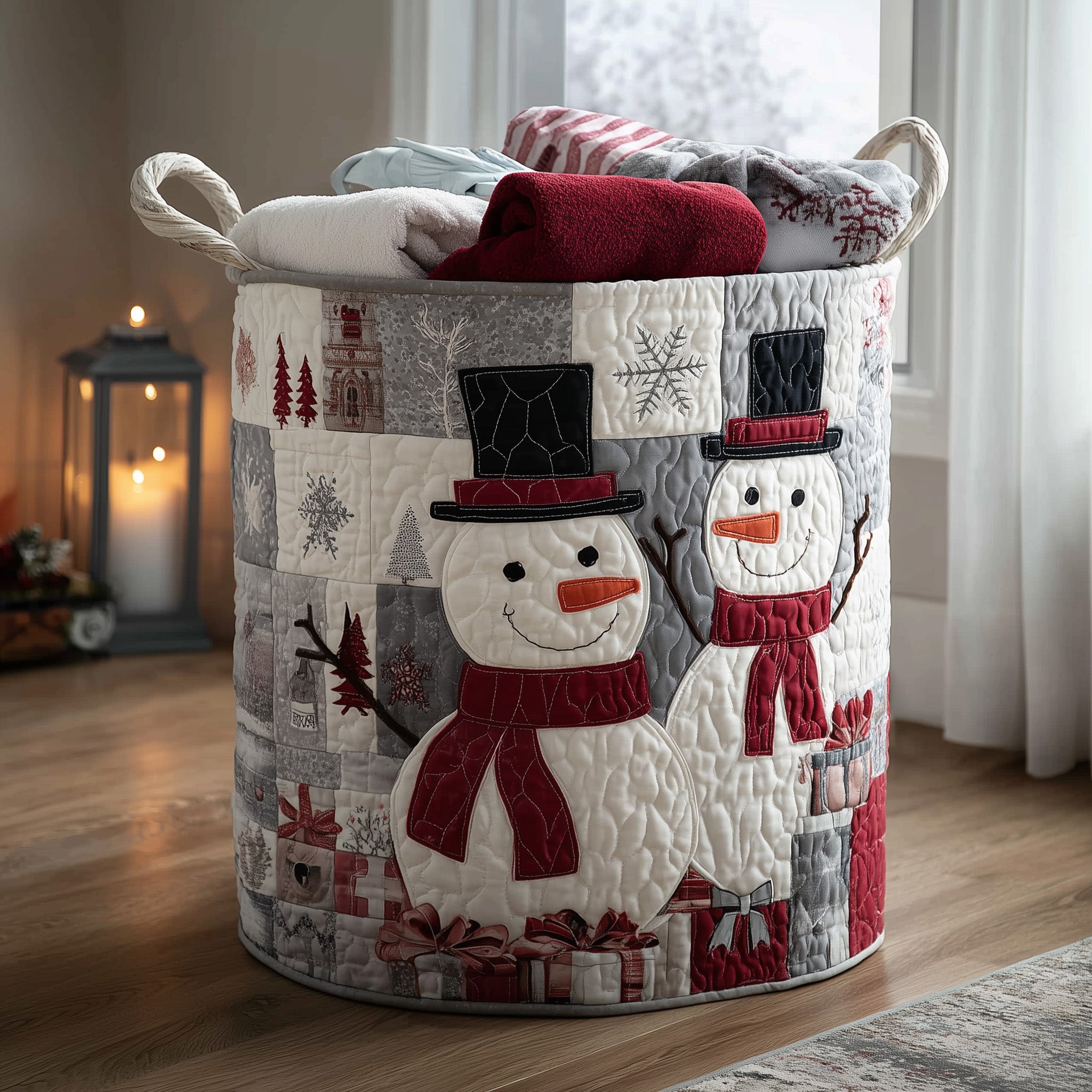 Festive Snowman Quilted Laundry Basket Lovely Present For Snowman Enthusiasts