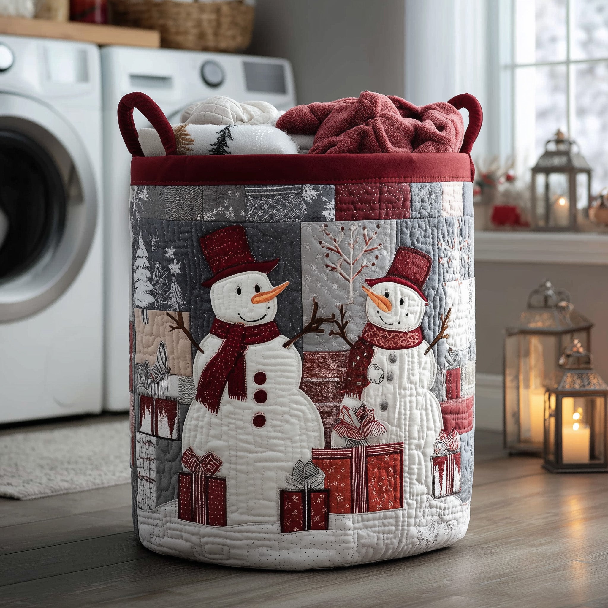 Festive Snowman Quilted Laundry Basket Lovely Two Snowman Gift For Xmas Fans