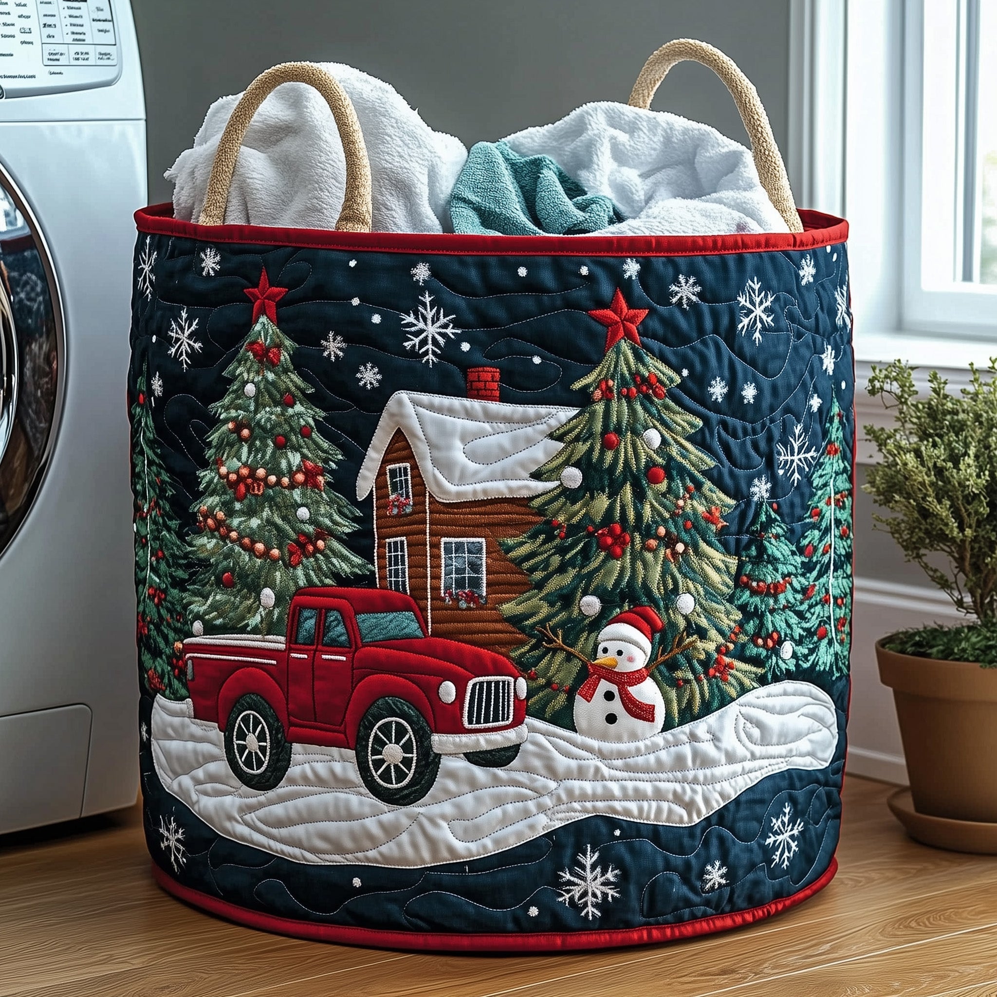 Festive Snowman Quilted Laundry Basket Pretty Cool Present For Xmas Lovers