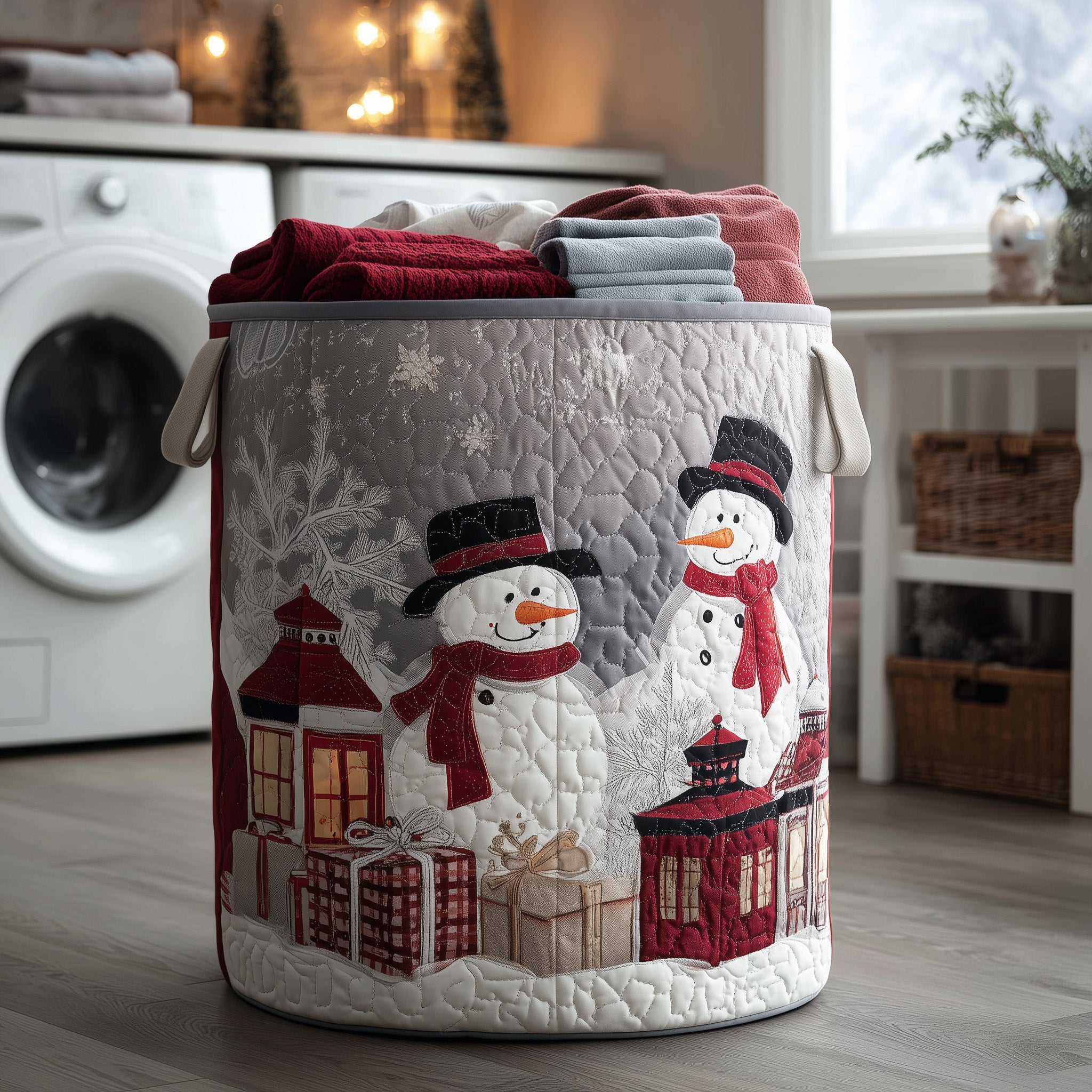 Festive Snowman Quilted Laundry Basket Wonderful Christmas Moment Gift For Xmas Lovers