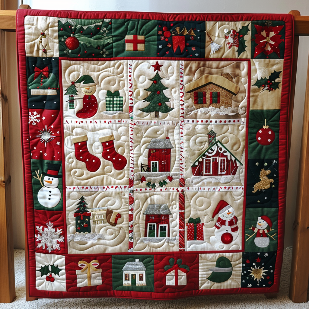 Festive Village Quilted Blanket Christmas Bedding Duvet Cover Xmas Gifts For Grandma