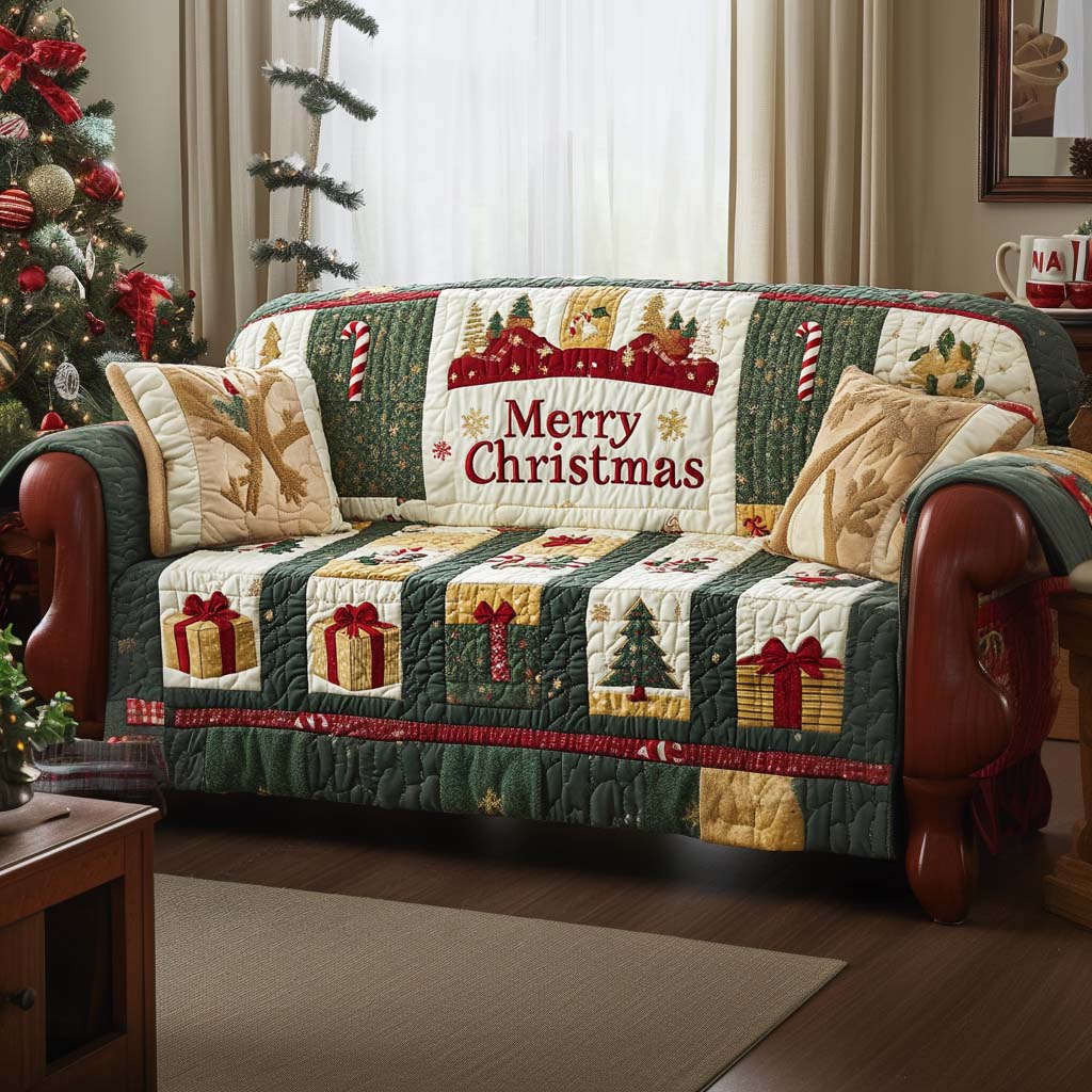 Festive Wishes Quilted Sofa Cover Living Room Winter Decor Gift Ideas For Mom